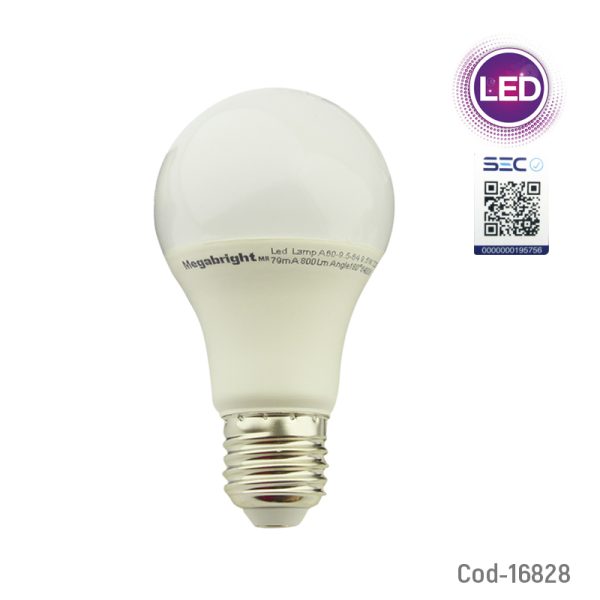 Ampolleta LED 9 Watt E-27, A60 Luz Fria, Megabright